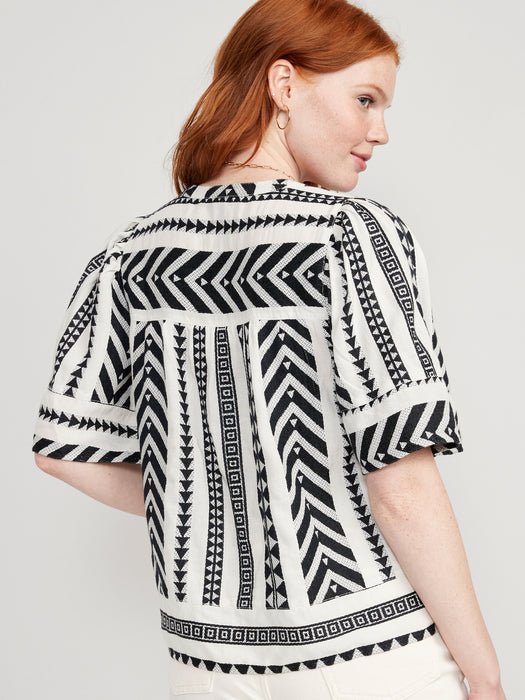 Short-Sleeve Textured V-Neck Top for Women