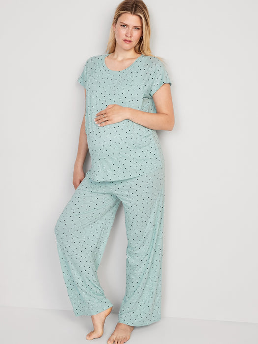 Maternity Rollover-Waist Wide-Leg Pajama Pants