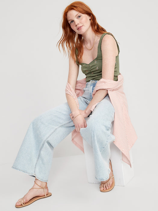 Rib-Knit Lettuce-Edge Cami Top for Women