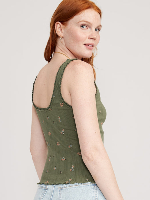 Rib-Knit Lettuce-Edge Cami Top for Women