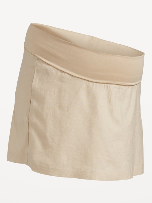 Maternity Rollover-Waist Linen-Blend Skort