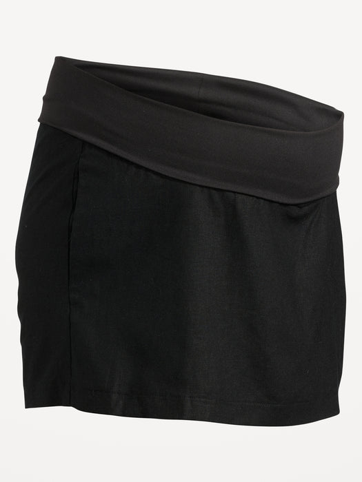 Maternity Rollover-Waist Linen-Blend Skort
