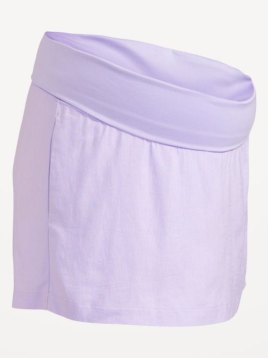 Maternity Rollover-Waist Linen-Blend Skort