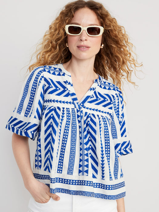 Short-Sleeve Textured V-Neck Top for Women