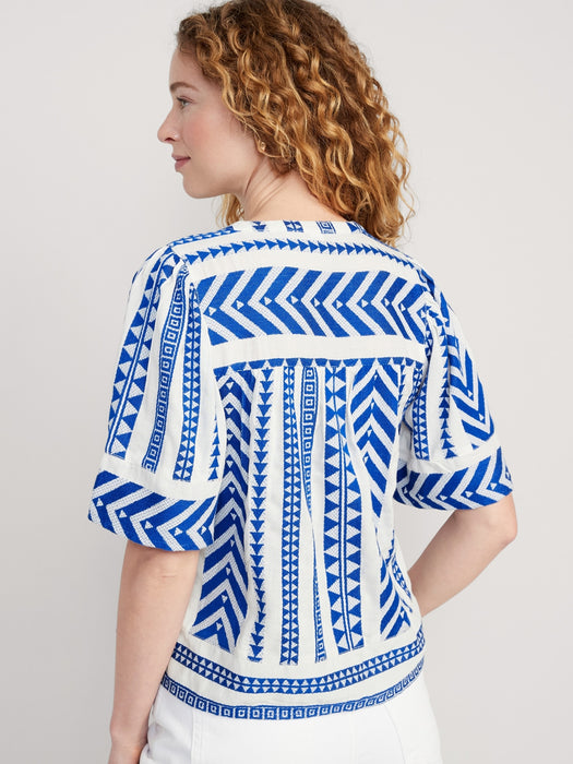 Short-Sleeve Textured V-Neck Top for Women