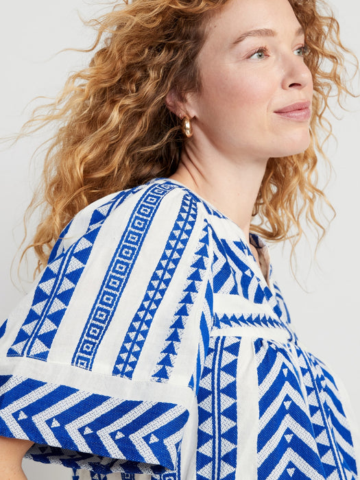 Short-Sleeve Textured V-Neck Top for Women