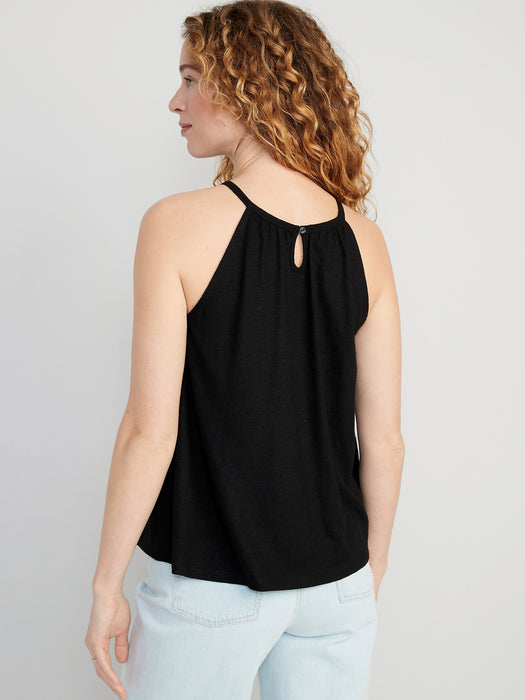 Sleeveless Crochet-Trim Linen-Blend Top for Women