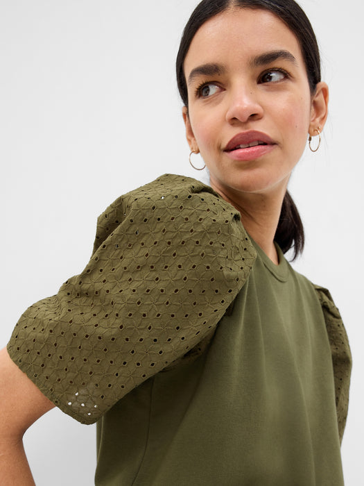 Vintage Soft Eyelet Puff Sleeve Sweatshirt