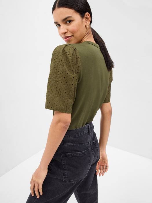 Vintage Soft Eyelet Puff Sleeve Sweatshirt
