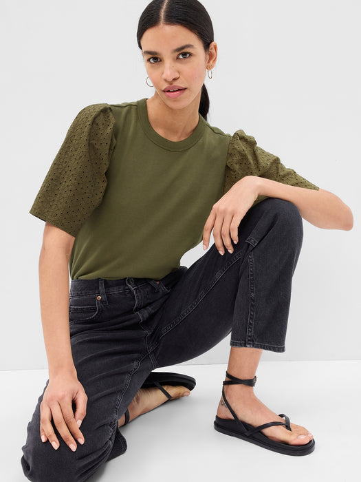 Vintage Soft Eyelet Puff Sleeve Sweatshirt