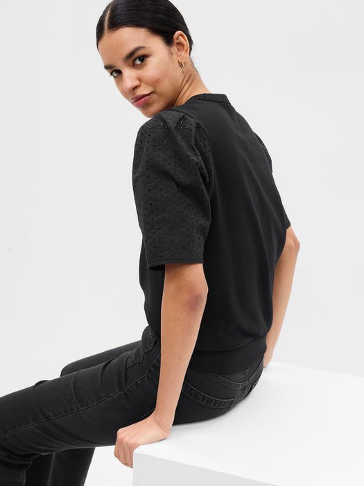 Vintage Soft Eyelet Puff Sleeve Sweatshirt