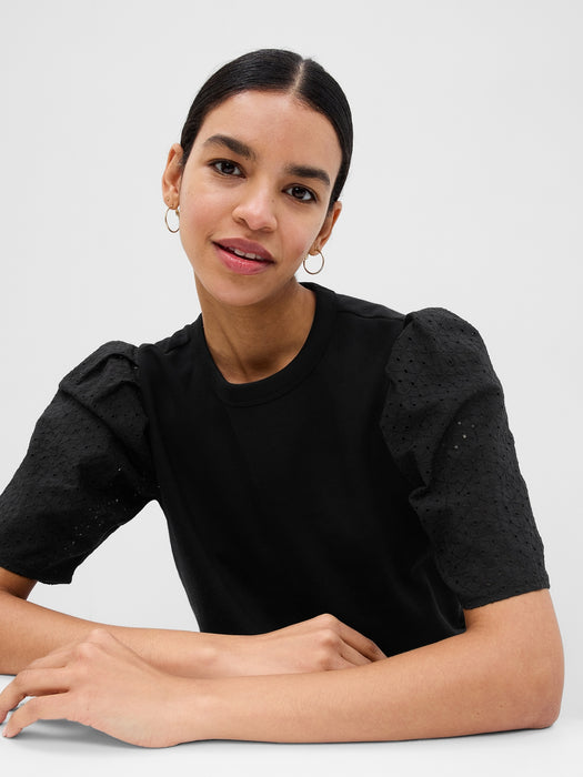 Vintage Soft Eyelet Puff Sleeve Sweatshirt