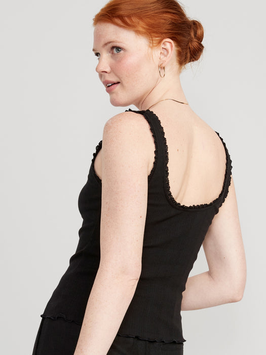 Rib-Knit Lettuce-Edge Cami Top for Women
