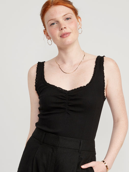 Rib-Knit Lettuce-Edge Cami Top for Women