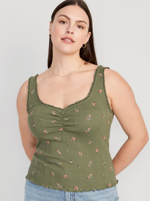 Rib-Knit Lettuce-Edge Cami Top for Women