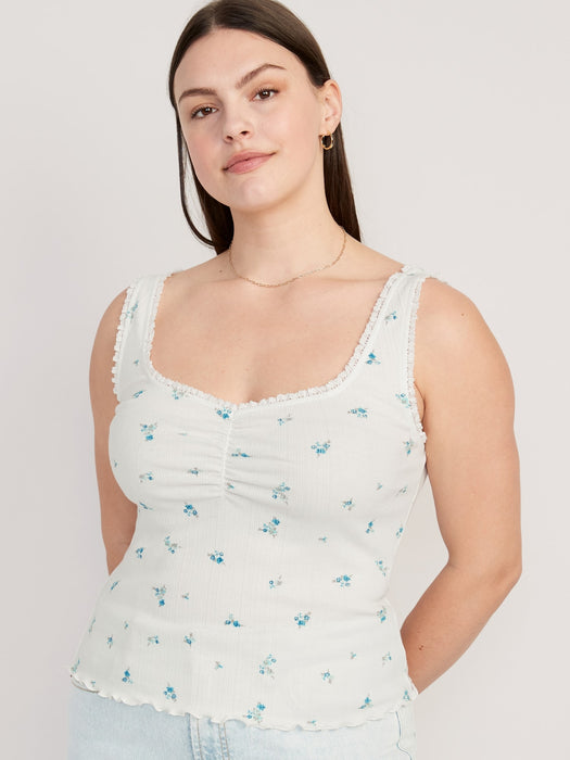 Rib-Knit Lettuce-Edge Cami Top for Women