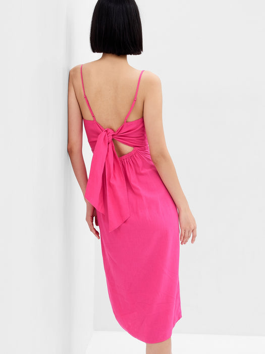 Linen-Blend Tie-Back Corset Midi Dress GAP (International) Linen-Blend Tie-Back Corset Midi Dress GAP (International)