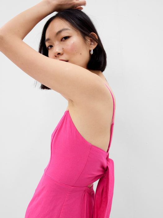Linen-Blend Tie-Back Corset Midi Dress GAP (International) Linen-Blend Tie-Back Corset Midi Dress GAP (International)