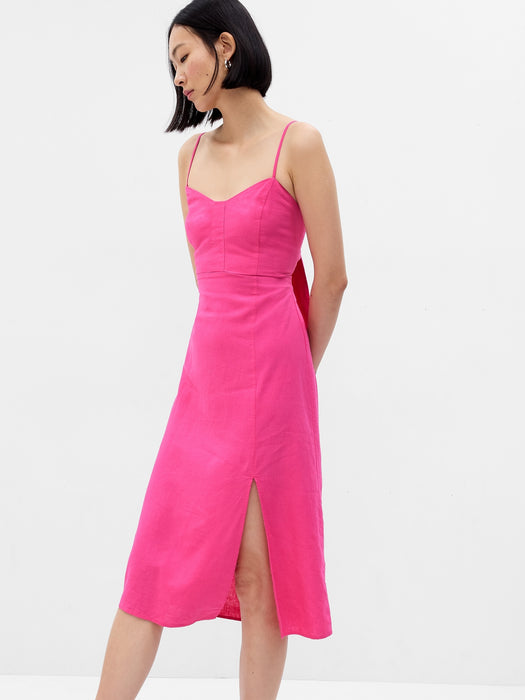 Linen-Blend Tie-Back Corset Midi Dress GAP (International) Linen-Blend Tie-Back Corset Midi Dress GAP (International)