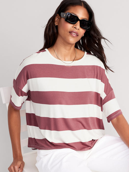 Luxe Oversized Striped Cropped T-Shirt for Women