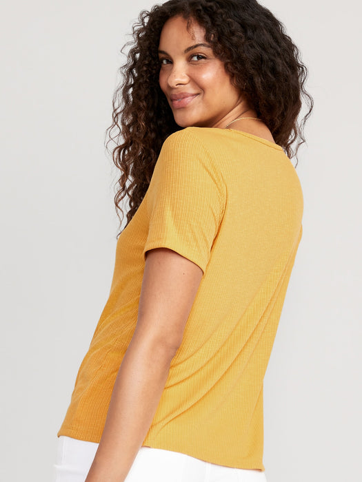 Luxe V-Neck Ribbed Slub-Knit T-Shirt for Women