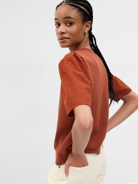 Vintage Soft Eyelet Puff Sleeve Sweatshirt