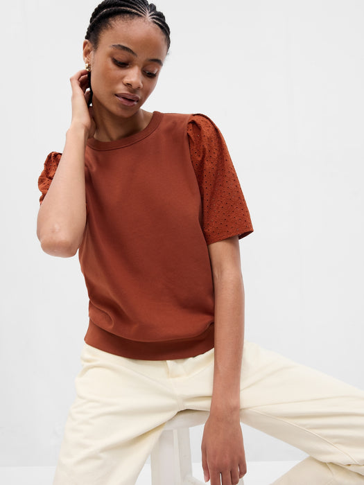 Vintage Soft Eyelet Puff Sleeve Sweatshirt