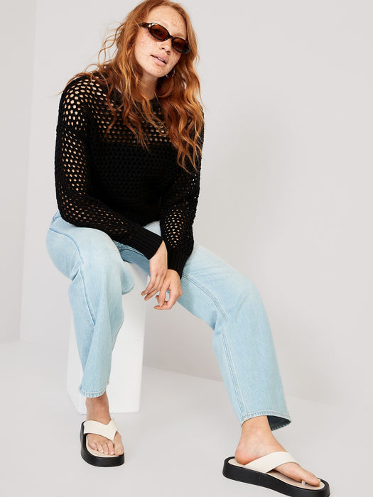 Open-Stitch Pullover Sweater for Women
