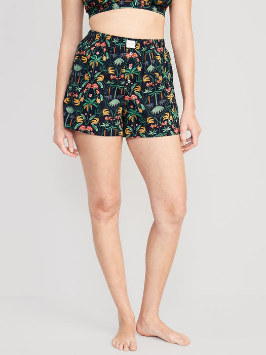 High-Waisted Printed Poplin Pajama Shorts for Women -- 3.5-inch inseam