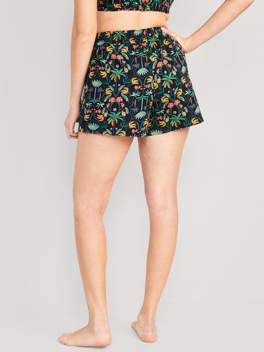 High-Waisted Printed Poplin Pajama Shorts for Women -- 3.5-inch inseam