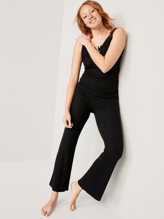 Mid-Rise UltraLite Foldover-Waist Flare Lounge Pants for Women