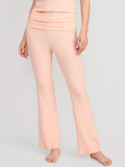 Mid-Rise UltraLite Foldover-Waist Flare Lounge Pants for Women