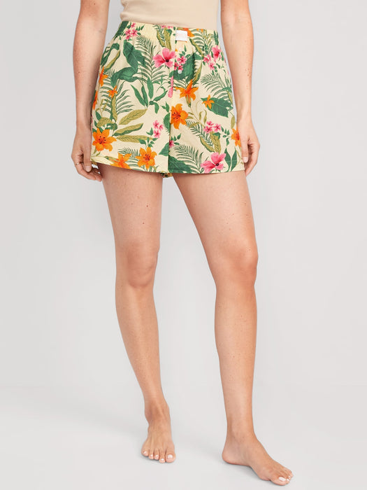 High-Waisted Printed Poplin Pajama Shorts for Women -- 3.5-inch inseam