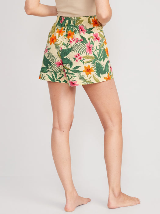 High-Waisted Printed Poplin Pajama Shorts for Women -- 3.5-inch inseam
