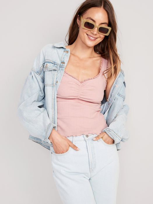 Rib-Knit Lettuce-Edge Cami Top for Women