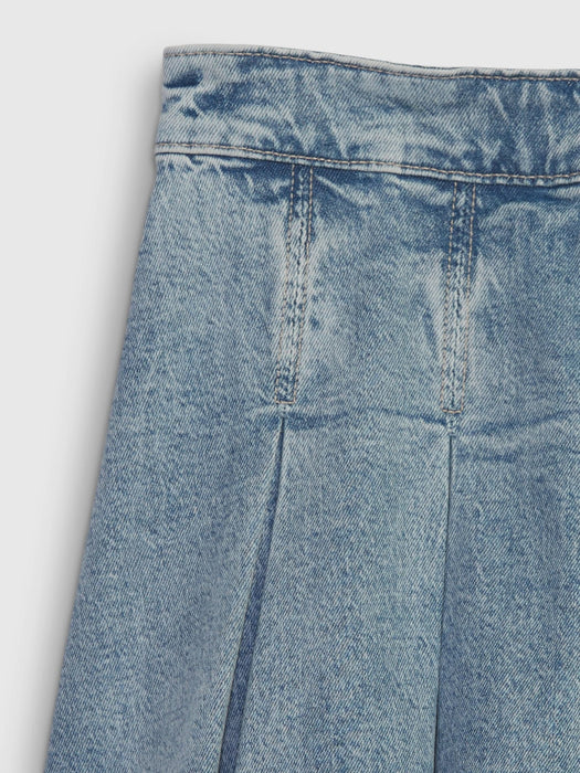 Kids Pleated Denim Skirt with Washwell