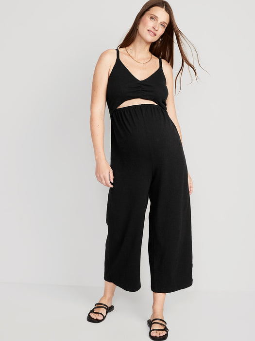 Maternity Sleeveless Textured Wide-Leg Jumpsuit