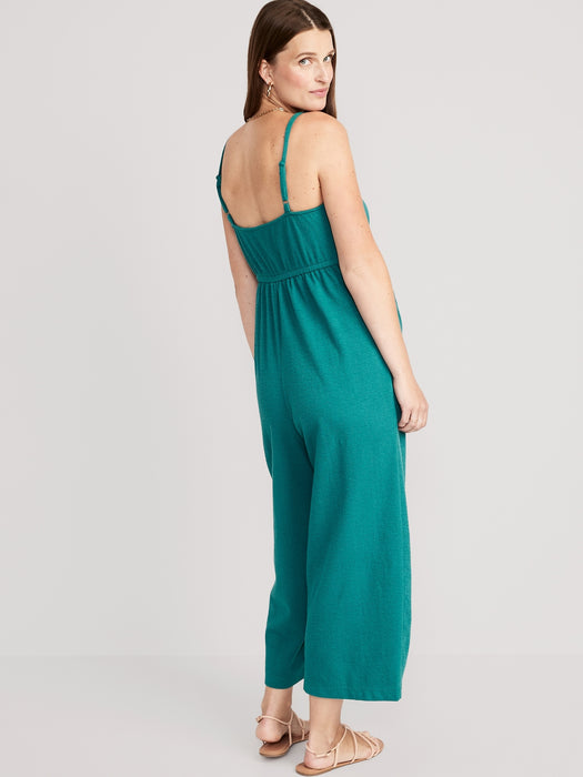 Maternity Sleeveless Textured Wide-Leg Jumpsuit
