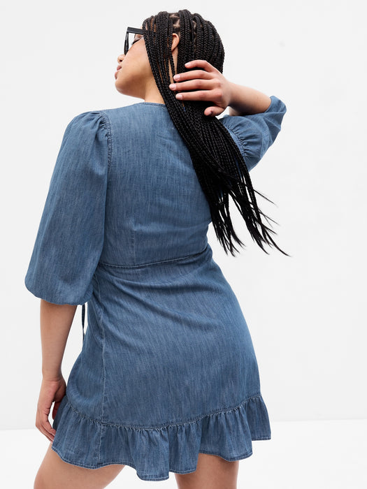 100% Organic Cotton Denim Mini Wrap Dress with Washwell
