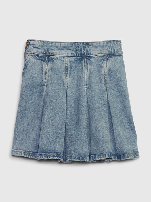 Kids Pleated Denim Skirt with Washwell