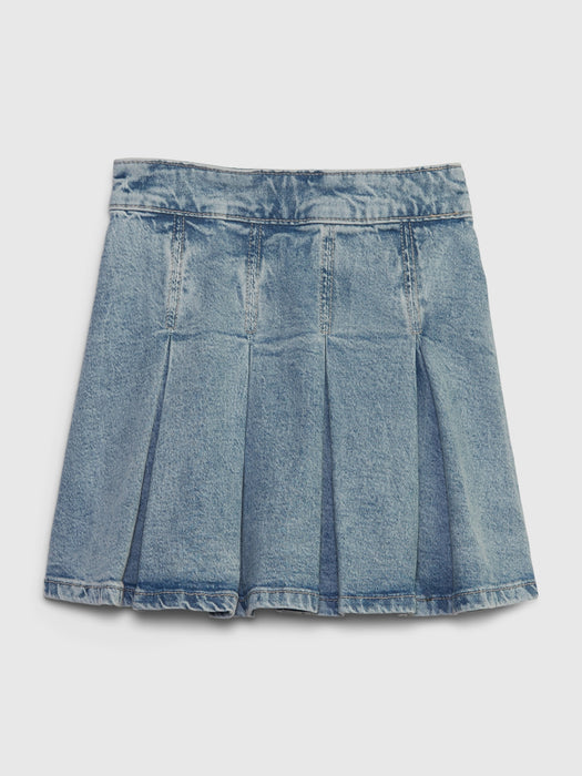 Kids Pleated Denim Skirt with Washwell