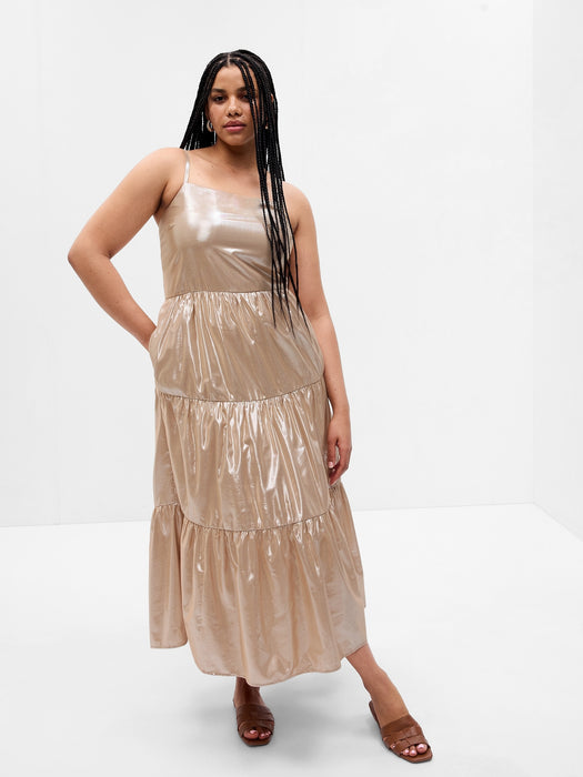 Metallic Tie-Back Tiered Maxi Dress