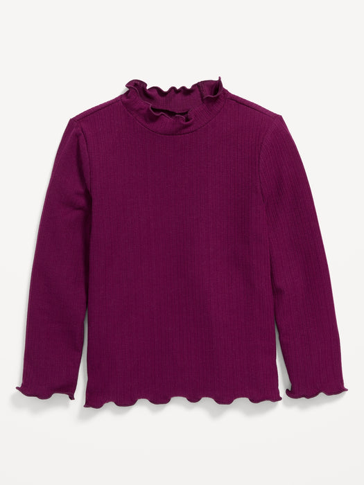 Long-Sleeve Lettuce-Edge Mock-Neck Top for Toddler Girls