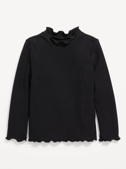 Long-Sleeve Lettuce-Edge Mock-Neck Top for Toddler Girls