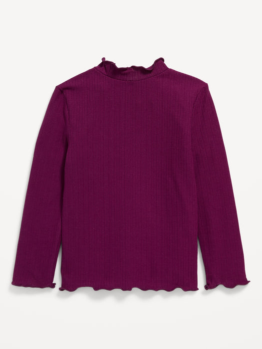 Long-Sleeve Lettuce-Edge Mock-Neck Top for Toddler Girls