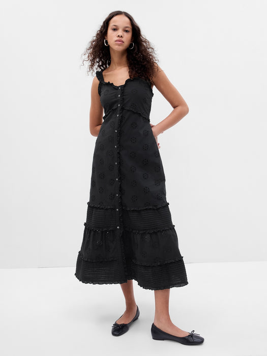 Ruffle Hem Eyelet Maxi Dress
