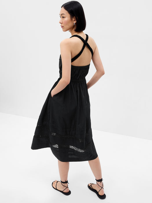 Lace Cross-Back Midi Dress