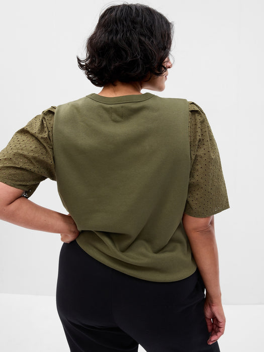 Vintage Soft Eyelet Puff Sleeve Sweatshirt