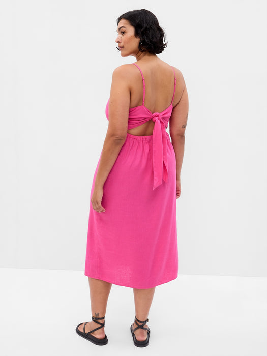Linen-Blend Tie-Back Corset Midi Dress GAP (International) Linen-Blend Tie-Back Corset Midi Dress GAP (International)