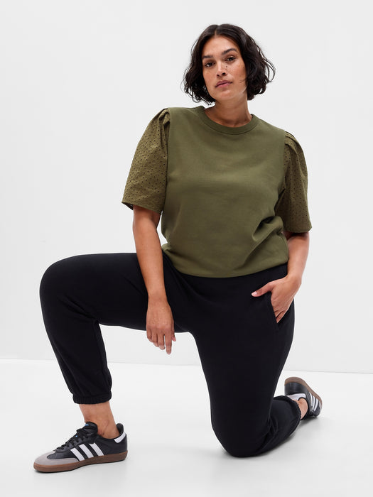 Vintage Soft Eyelet Puff Sleeve Sweatshirt